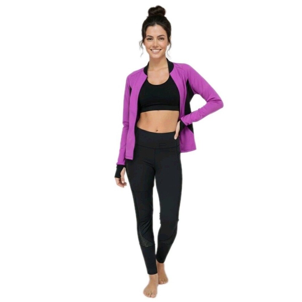 Funky Diva Women's Dancetech Side Mesh Leggings & Athletic Jacket Set Purple - Picture 1 of 14